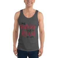 He Restores And Revives My Life, Christian Gift, Positive Inspiration,Bible Quote Print,Lovely Design,Unisex Tank Top