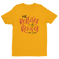 Christian Bible Verse Shirt,He Restores and Revives, Psalm Verse, Christian Verse Tee, Graphic Art Tee,Short Sleeve T-shirt