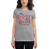 Christian Bible Verse Shirt,He Restores and Revives, Psalm Verse, Christian Verse Tee, Graphic Art Tee,Women's short sleeve t-shirt