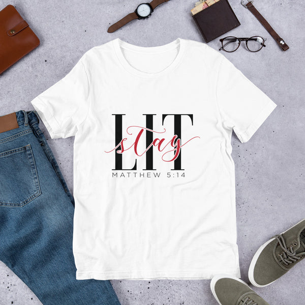 Stay Lit Shirt, Matthew 5:14,Christian Gift, Christian printable, Positive Inspiration, Unisex Custom,Short-Sleeve Unisex T-Shirt