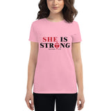 She Is Strong,Christian Women, Christian Gift, Positive Inspiration,Bible Quote Print,Lovely Design,Women's short sleeve t-shirt